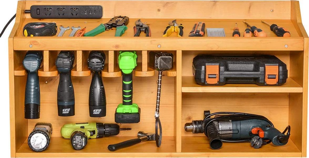 Power Tool Organizer, Sunix Power Tool Charging Station Drill Wall Holder Wall Mount Tool Garage Storage(Power Strip is Not Included), Multi-Function Tool Chest