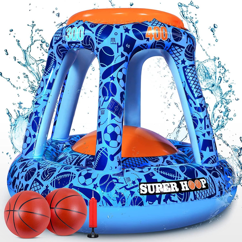 iBaseToy Inflatable Basketball Toys-Tropical Hawaiian Summer Pool Beach Party Favors Giant Floating Hoop Game Set with 2 Balls, 93 x 83cm