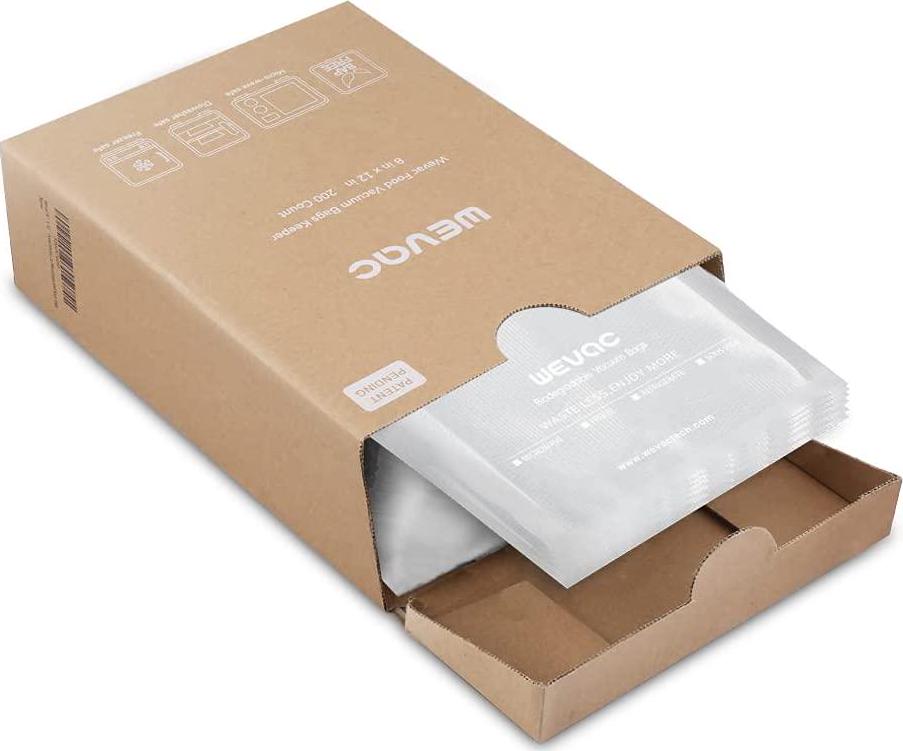 Wevac 20x30cm 200 Count Food Vacuum Sealer Bags Keeper, PreCut Quart, Ideal for Food Saver, BPA Free, Commercial Grade, Great for storage, meal prep and Sous Vide (8 x 12 )