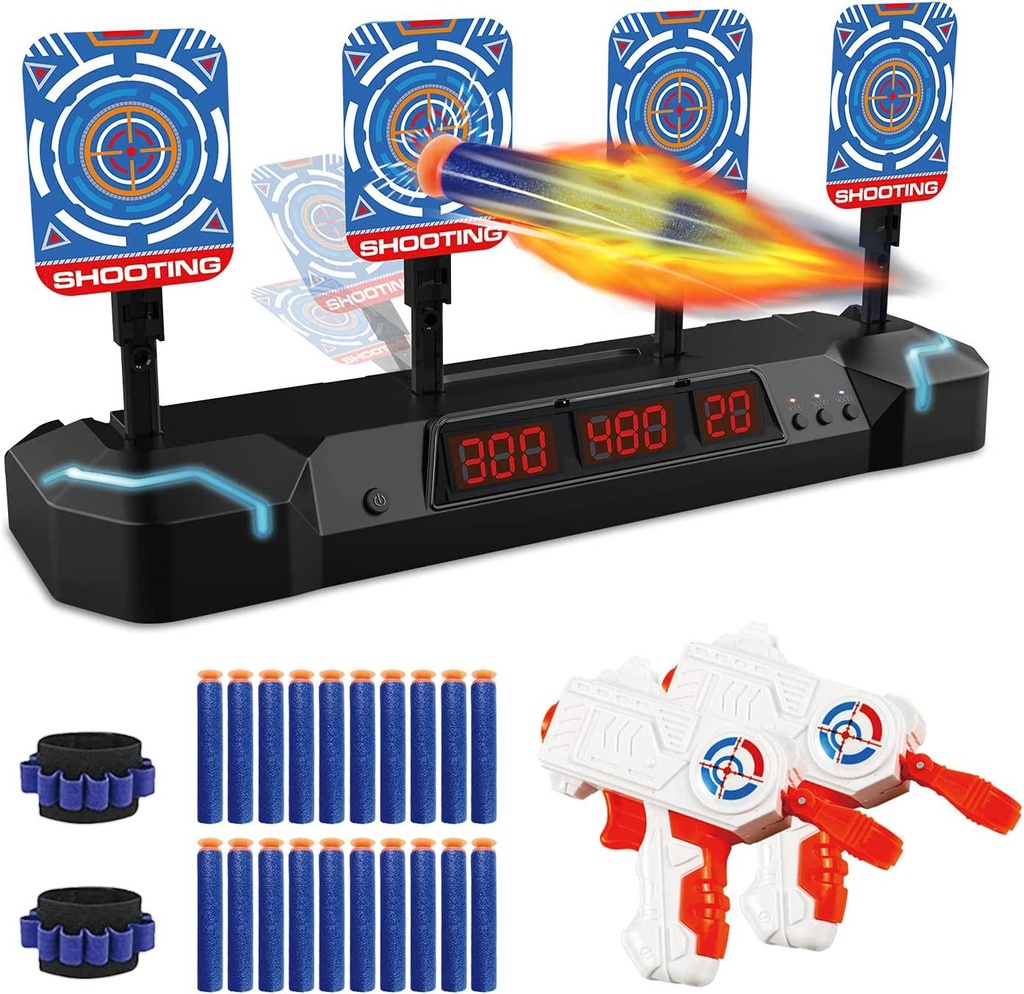JELOSO Electronic Shooting Targets Digital Scoring Shooting Games Auto Reset Targets with 2 Toy Guns, 2 Dart Clip and 20 Soft Foam Darts, Kids Toys for 6+ Year Old Boys Girls