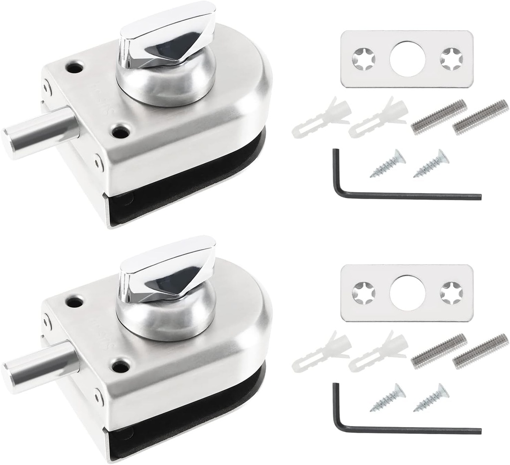 SING F LTD 2PCS Glass Door Lock 304 Stainless Steel Floor Latch Bolt Ground Lock Gate Latch for 10-12Mm Thickness Glass Door Bathroom Toilet Shop Company