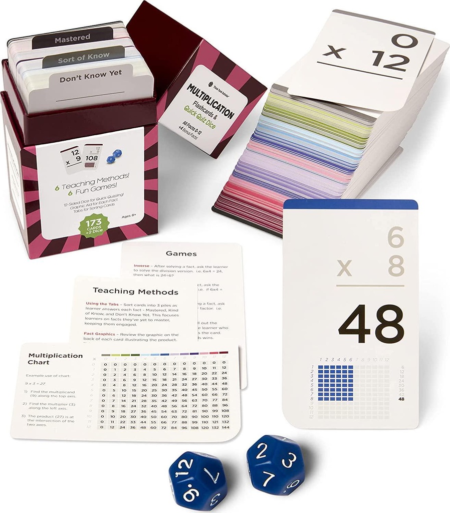 Think Tank Scholar 173 Multiplication Flash Cards and Quick Quiz Dice (All Facts 0-12) | Best for Kids in 3rd, 4th 5th, 6th Grade and Homeschool | Learn Math Manipulatives | Games and Chart Included