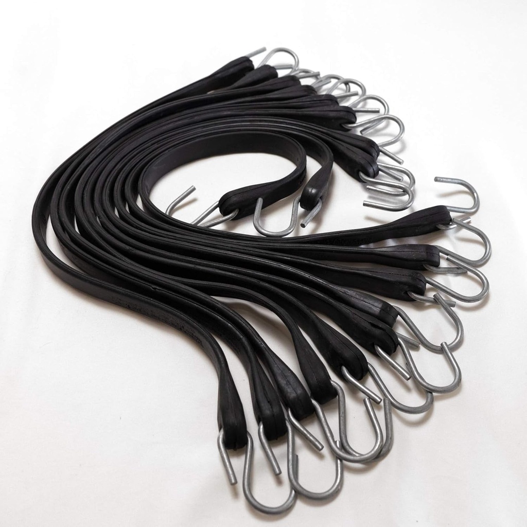 Natural Rubber Tarp Straps | JB | Bungee Cord Tie down | 31 Inch (Crimped 'S' Hook - 50 Pack)
