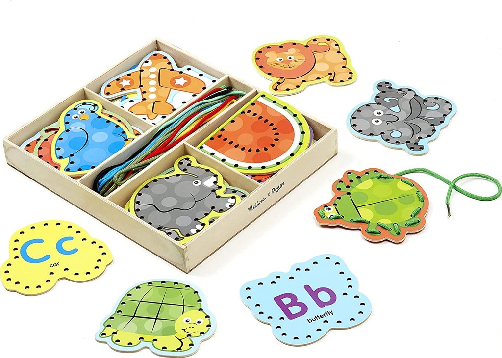 Melissa and Doug Alphabet Wooden Lacing Cards with Double-Sided Panels and Matching Laces