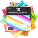 Kassa Permanent Holographic Vinyl Sheets (10 Pack, 12 x 12 Inch) - Color Changing Opal Self Adhesive Craft Vinyl Bundle - Includes Bonus Transfer Tape - Easy to Cut and Weed, Compatible With All Cutting Machines