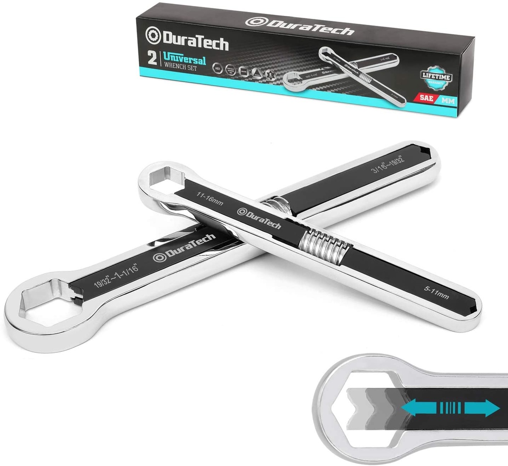 DURATECH Universal Wrench Set, SAE and Metric, 8-inch&10-inch, 44 sizes in 2 Piece, Drop Forged, ANSI standard