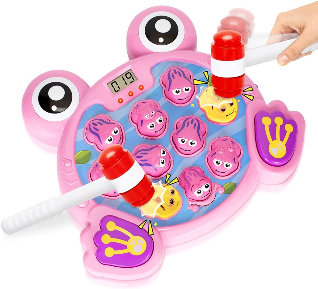 YEEBAY Interactive Whack A Frog Mole Game, Hammering and Pounding Toys for Early Development, Fine Motor Skill Toy with 2 Hammers, Ideal Gifts for 2,3,4 Girls/Boys/Kids/Toddlers