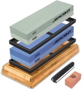 Jeacent Knife Sharpening Stone, 400/1000 2000/5000 Double Side Grit Whetstone Sharpener, Best Kitchen Blade Sharpener Stone with Non-Slip Bamboo Base, Correction Stone and Angle Guide
