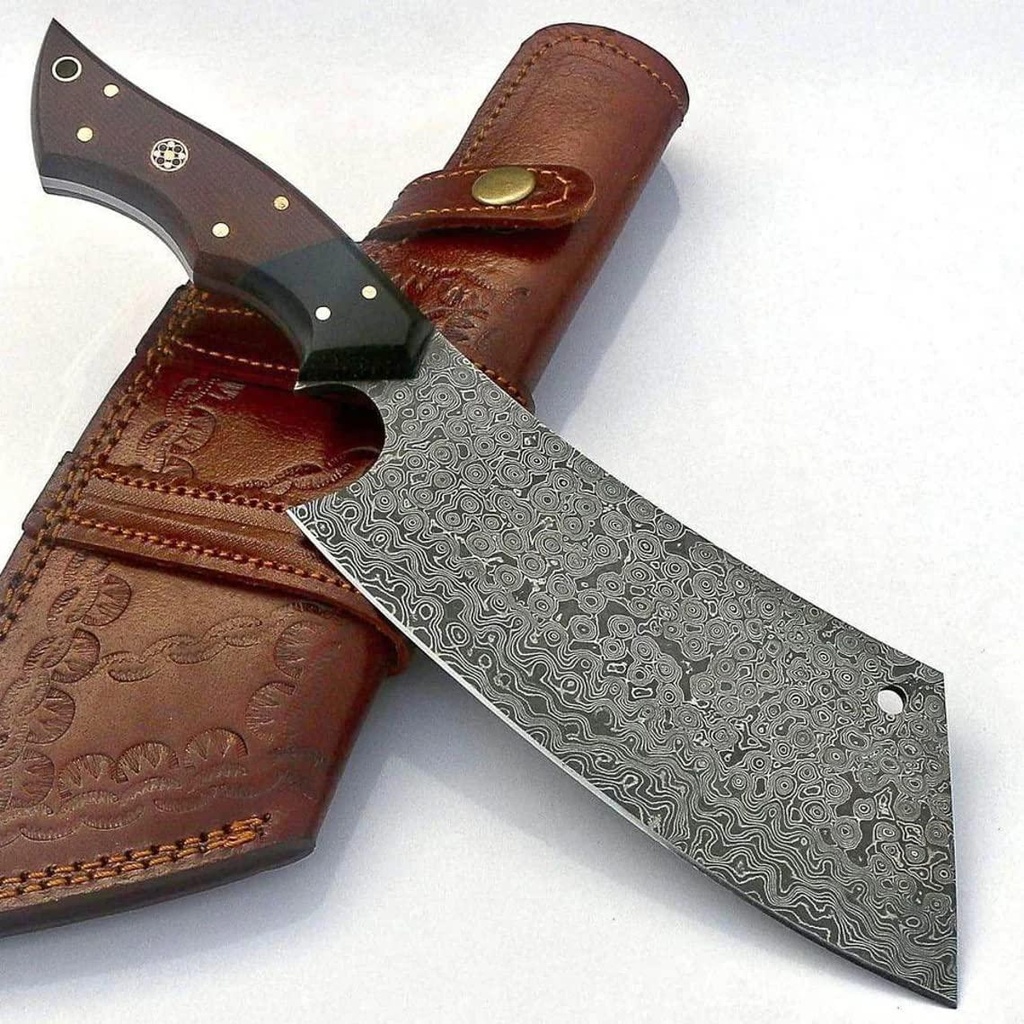 Damascus Steel Custom Handmade Professional Chef Cleaver Chopper Kitchen Chef Knife Full Tang with Leather Sheath Cover