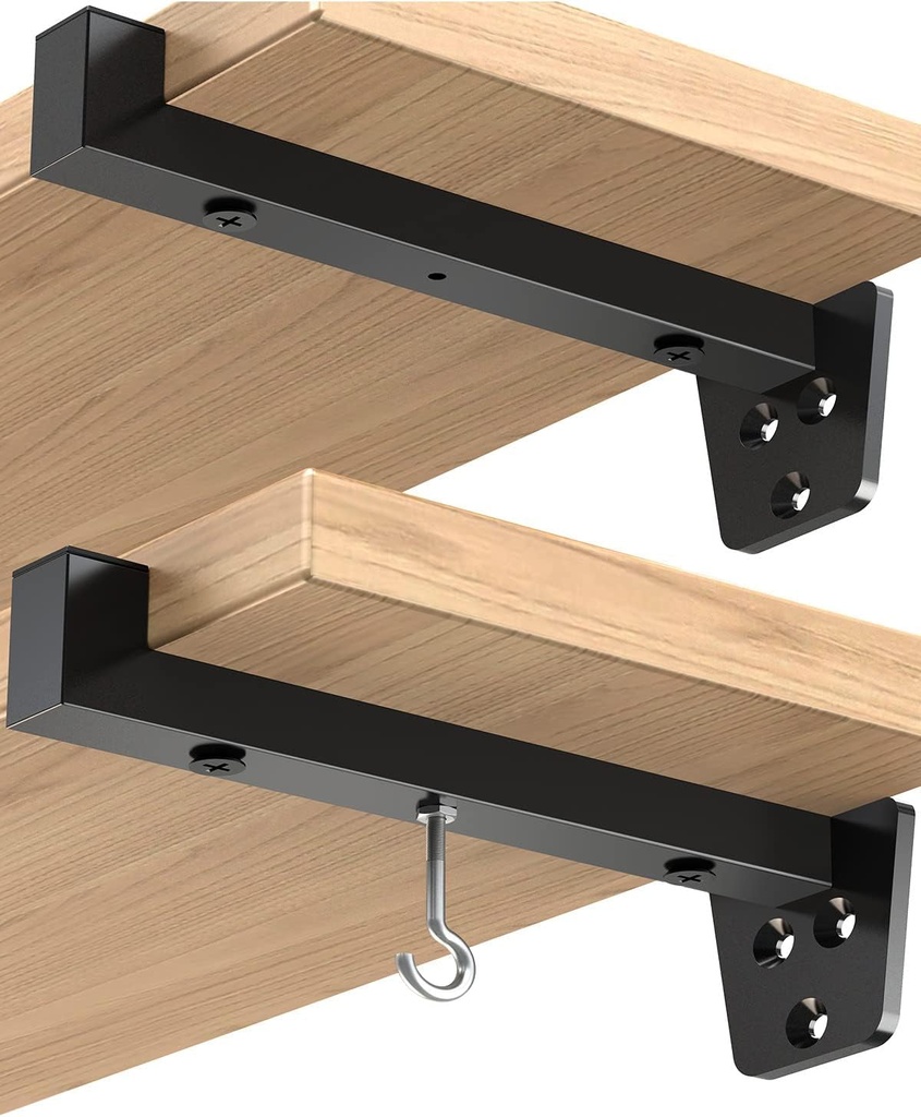 Shelf Brackets 4 Pack Black, 11.25 Inch Heavy Duty Floating Shelf Bracket, 1/5" Thick Rustic Industrial Steel Shelf Supports, Brackets for Shelves with 4 Detachable Hooks