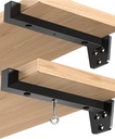 Shelf Brackets 4 Pack Black, 11.25 Inch Heavy Duty Floating Shelf Bracket, 1/5" Thick Rustic Industrial Steel Shelf Supports, Brackets for Shelves with 4 Detachable Hooks