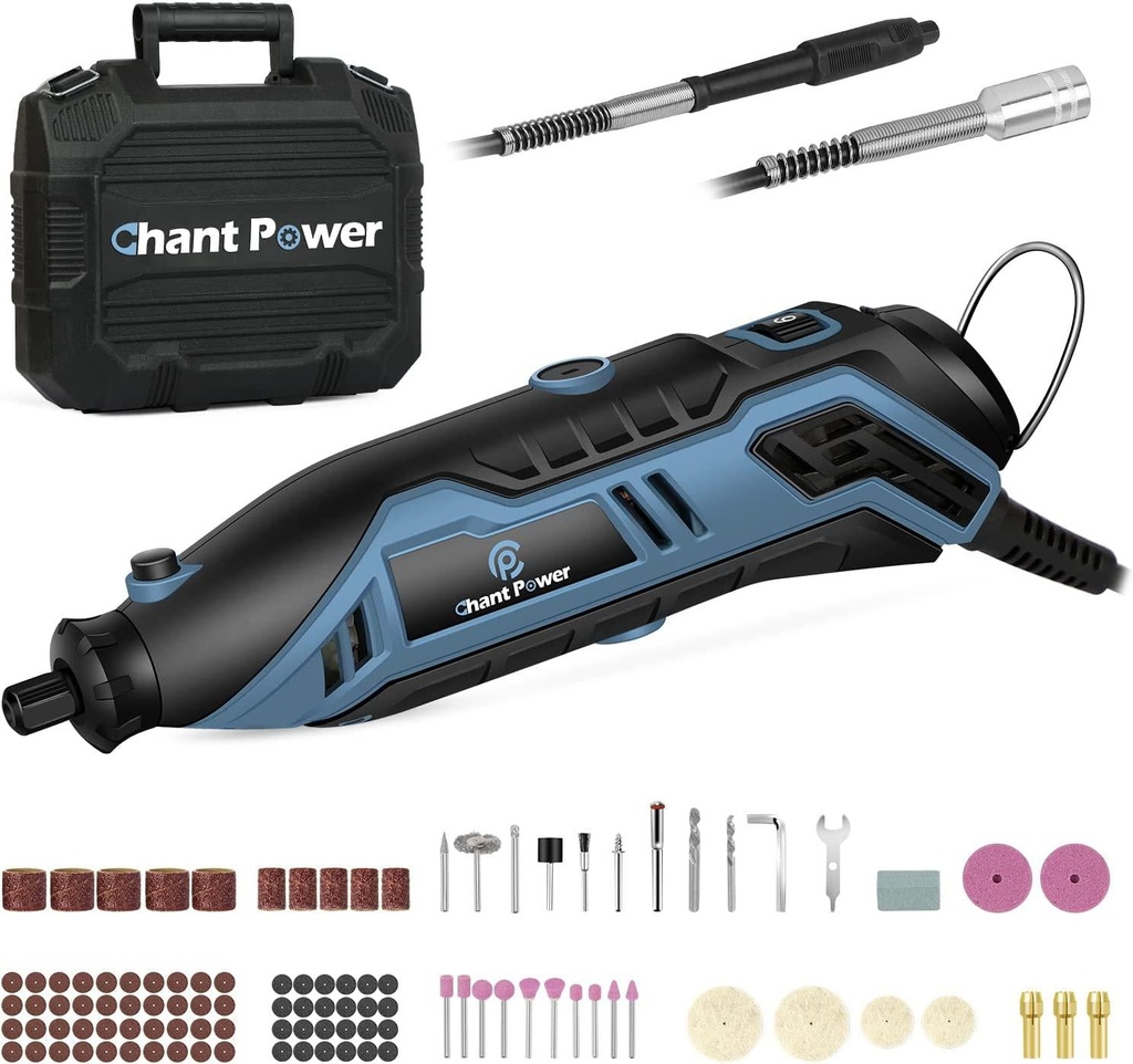 Rotary Tool, C P CHANTPOWER Rotary Multi Tool Kit with Flex Shaft, 107 Accessories and Carrying Case, 6 Variable Speed, Ideal for Grinding, Cutting, Wood Carving, Sanding and Engraving