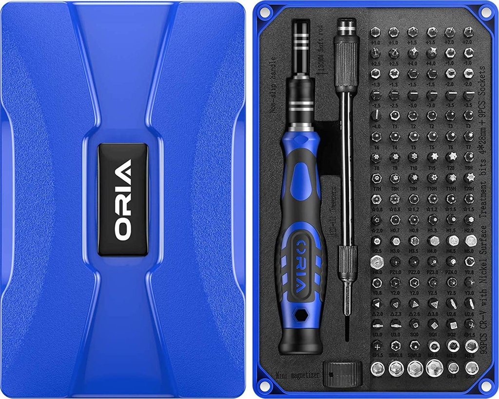 ORIA Precision Screwdriver Set, 106 in 1 Screwdriver kit with 102 Precision Screwdriver Bits, Magnetic Repair Tool Kit with Magnetic Ring for Smartphone, Tablet, PC, Toys, Blue