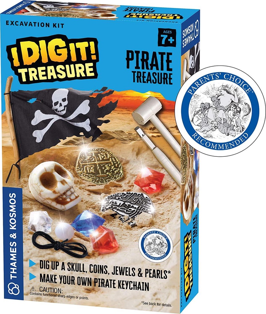 Thames and Kosmos I Dig It! Treasure - Pirate Treasure Excavation Kit | Explore Archaeology | Dig Treasure Out of a Plaster Block! | Unique Composition for a Fun, Dust-Free Educational Activity