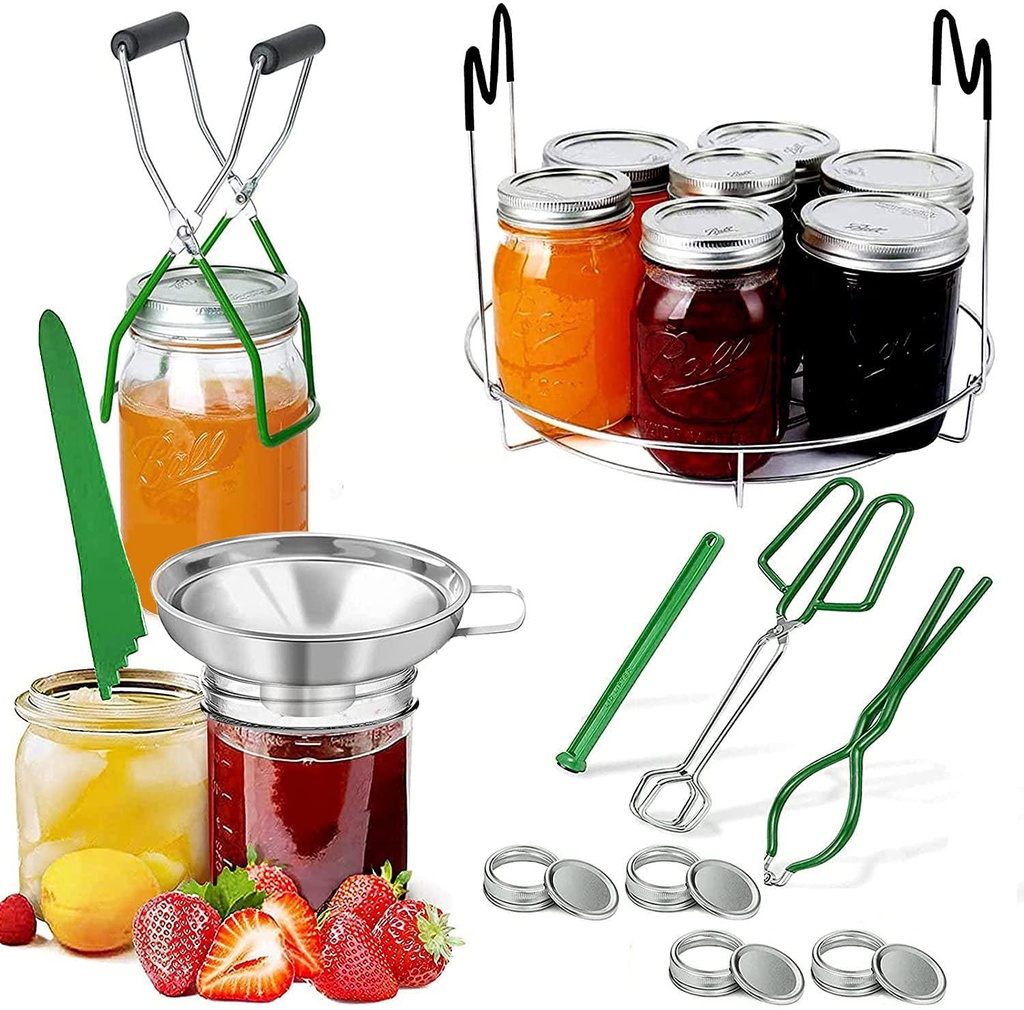 Canning Kit,11pcs Canning Supplies starter kit Include Stainless Steel Steam Rack,Canning Funnel, Jar Lifter, Jar Wrench, Lid Lifter, Canning Tongs, Bubble Remover Tool for Mason Jars Canning Pot
