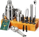 CHASSTOO Cocktail Set 28 Pieces Cocktail Shaker Set with Stand, Mixology Bartender Kit, Large Stainless Steel Bar Tools Set with Cocktail Recipe Cards, Professional Bar Accessories for Home Mixing