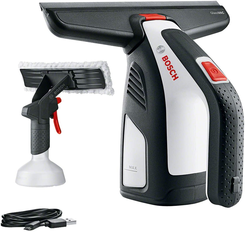 Bosch GlassVAC Cordless Window Vac Solo Plus (Window Vac + 266 mm Blade Head and Spray Applicator with Microfibre Cloth)