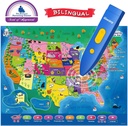 QiaojoyÂ Interactive Kids Map BilingualÂ United States MapÂ for Kids Learning, Educational Talking USA Map Learning Toys withÂ 2000 GeographyÂ Facts,Â Customizable Personalized Kids Gift for Ages 3-12Â