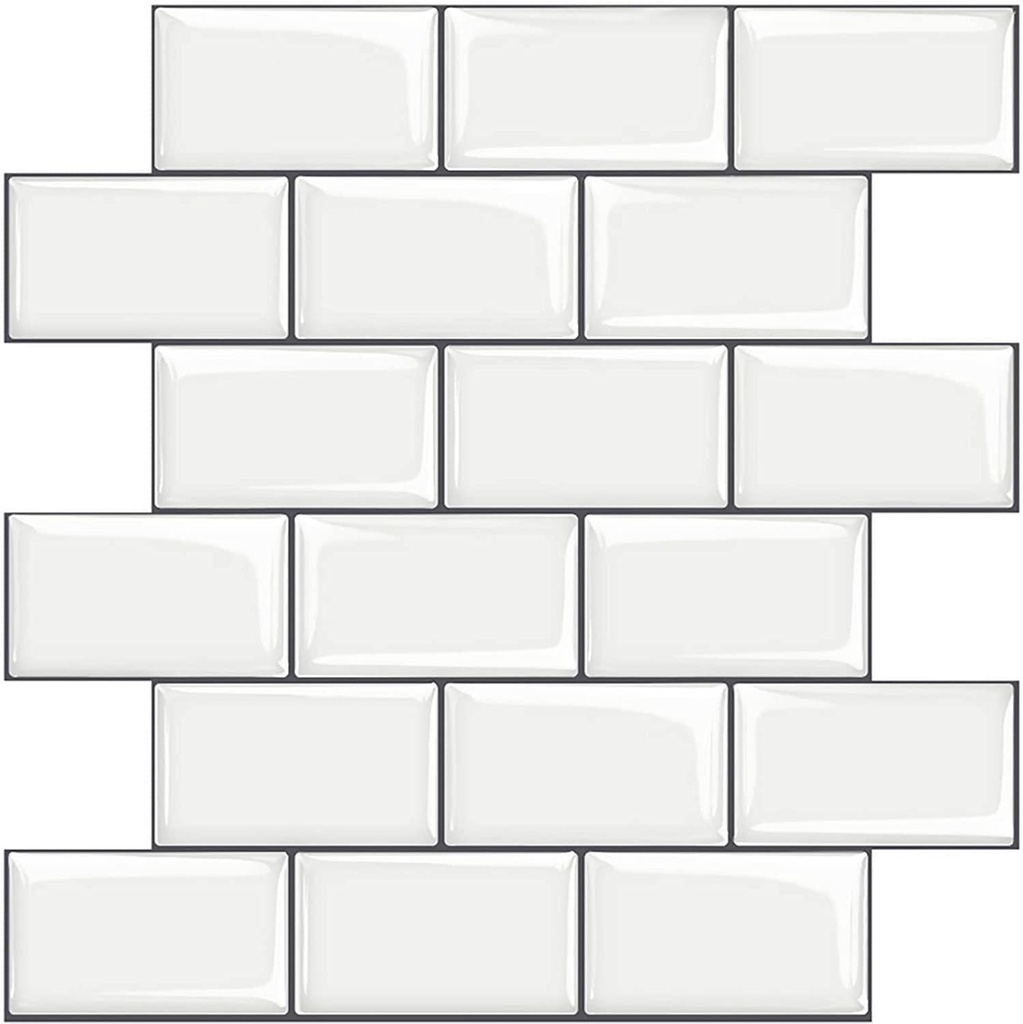 HomeyMosaic 12 x12 Subway White Peel and Stick Backsplash Tile Stickers, Stick on Tiles for Kitchen Bathroom Backsplash(5-Sheet,Thicker Design)