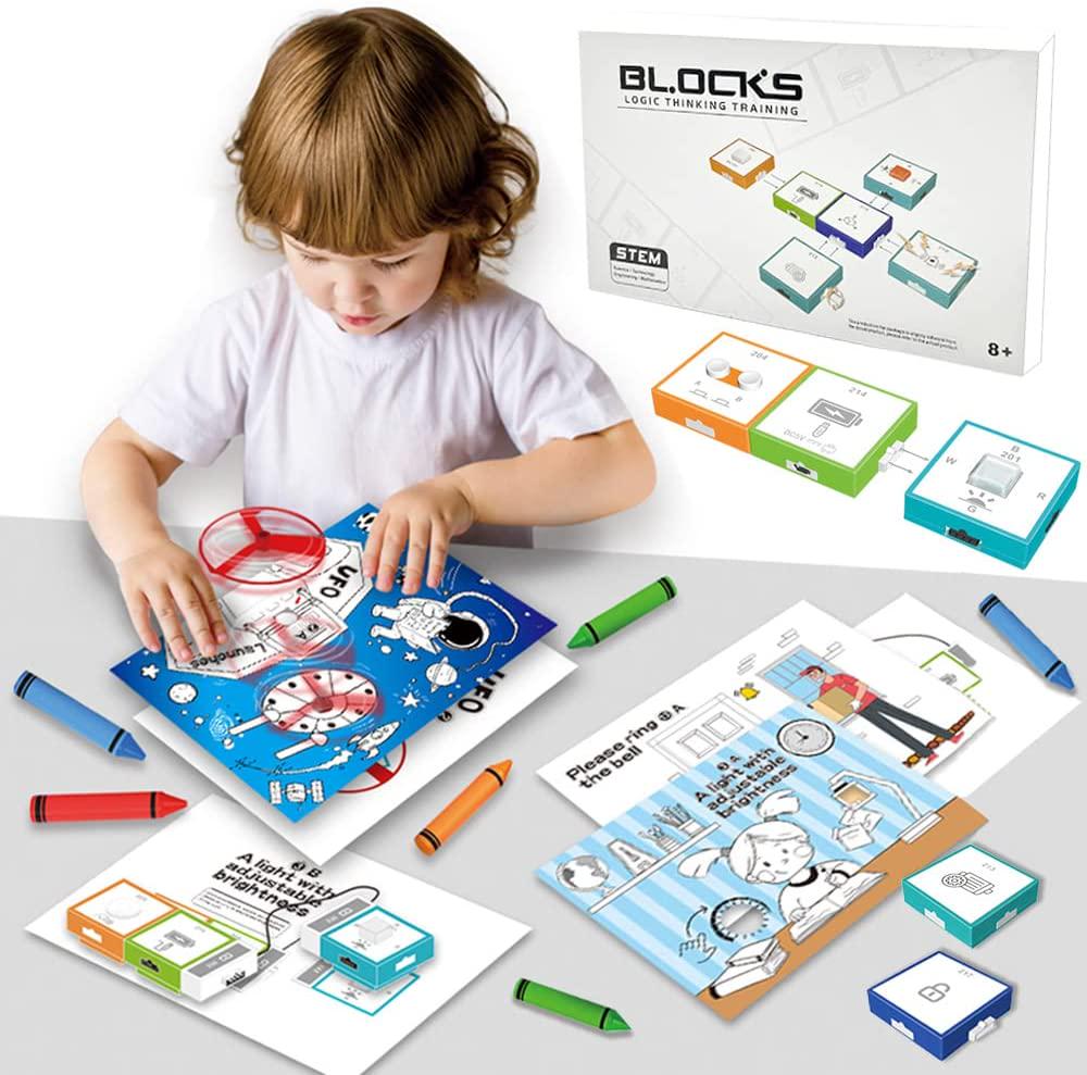 Educational Science Kit Building Blocks STEM Toys for Kids Logic Thinking Training Learning Electronics Programming Includes 16 STEM modules, 20 Pages Manual Ages 6+