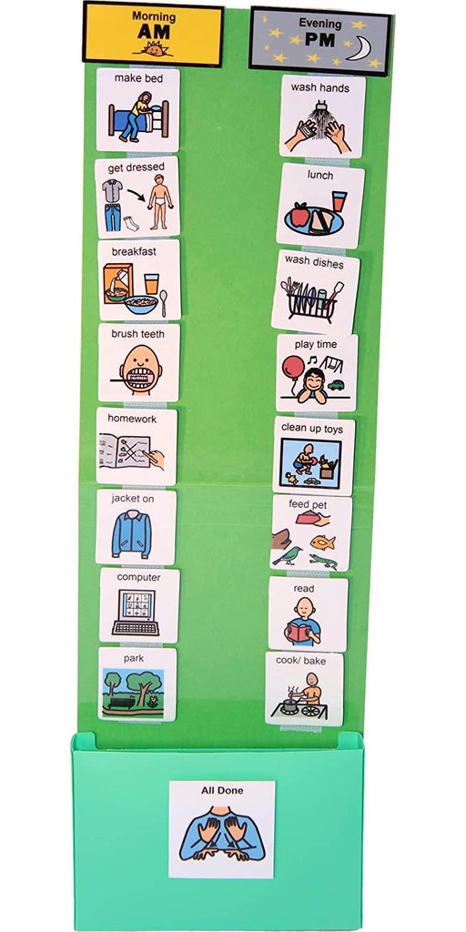 Two Strip Night and Day Daily Schedule Great Visual Behavioral Tool for Structure at Home, School and in The Community. (Green/Teal, 120 Laminate Icons(1.5x1.5 inch Cards))