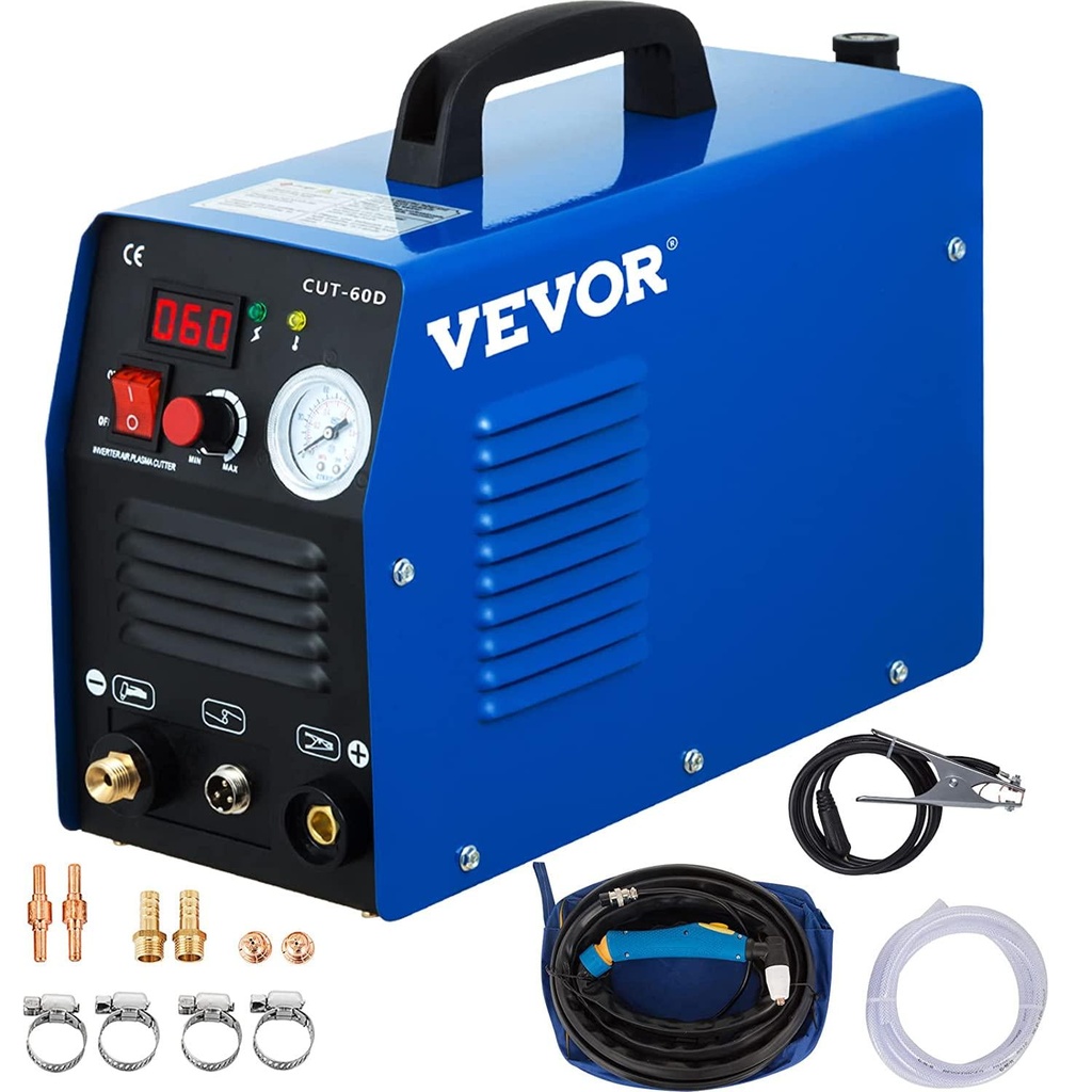 VEVOR 60 Amp Plasma Cutter Arc Dual Voltage 220V Plasma Cutting Machine 12mm (0.4 Inch) Cutting Portable Plasma Welder IGBT Inverter Digital Plasma Welding Machine, blue and black