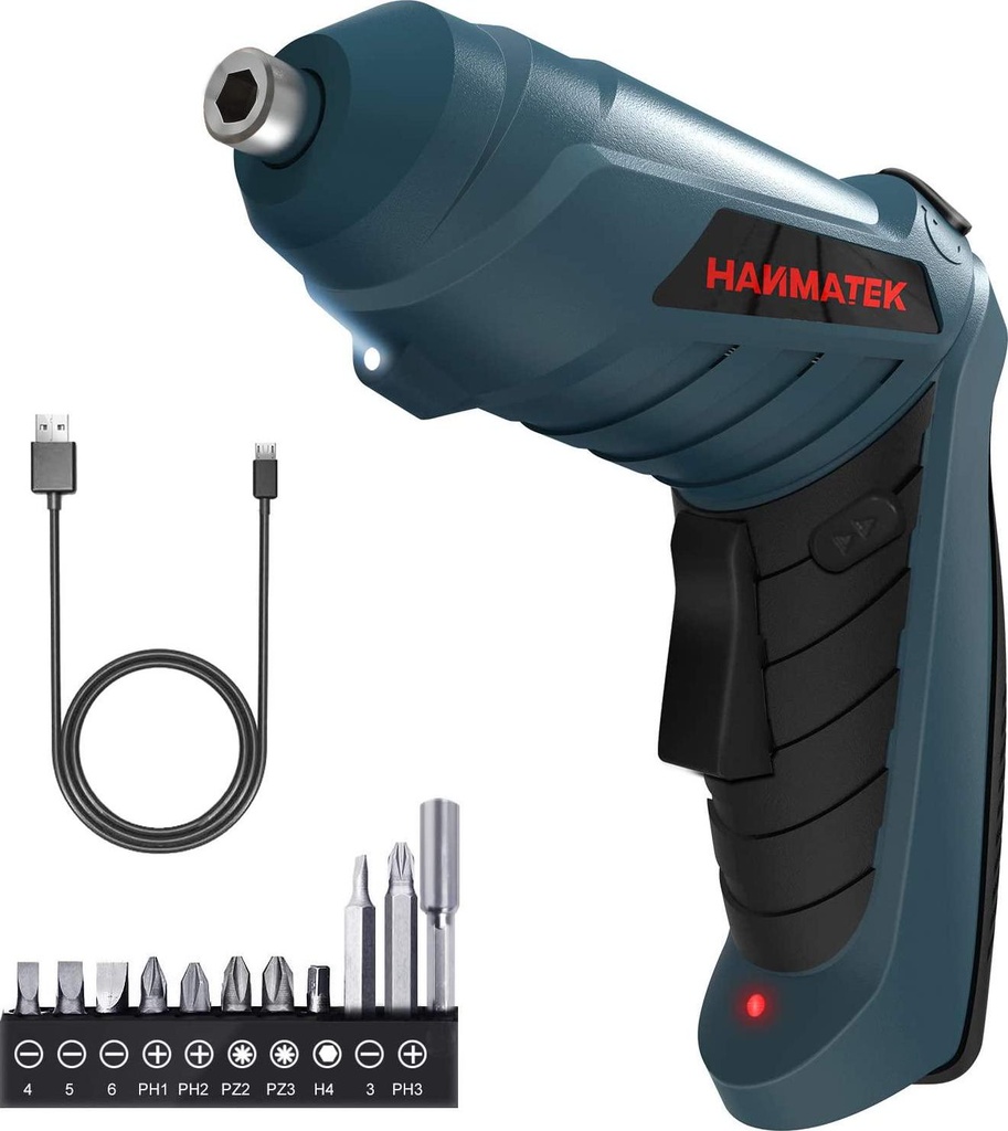 Electric Screwdriver,HANMATEK Cordless Screwdriver Tool Rotated 90 Degrees with Rechargeable Battery and LED Light for Home DIY