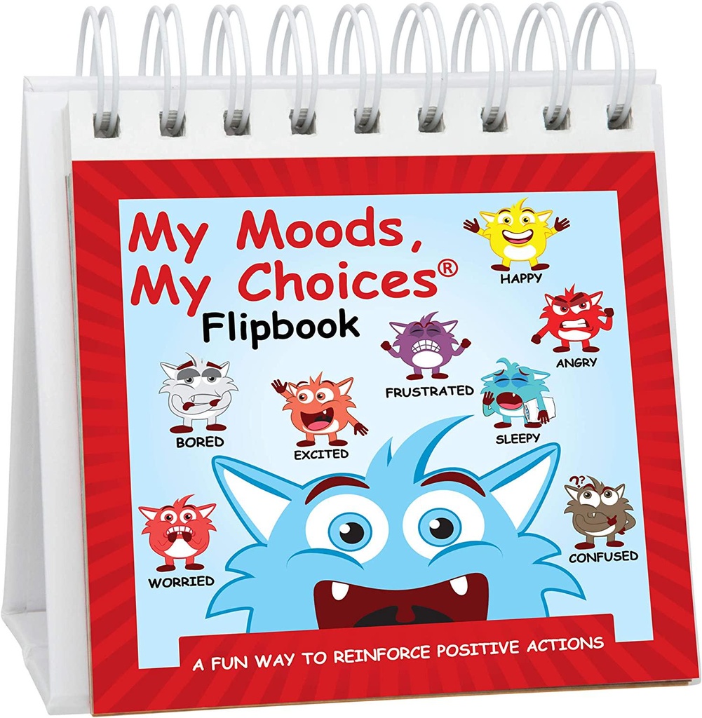 My Moods, My Choices Flipbook; 20 Different Moods/Emotions; Autism; ADHD; Stocking Stuffer; Help Kids Identify Feelings and Make Positive Choices; Laminated Pages (Monster Flipbook - Travel Size)