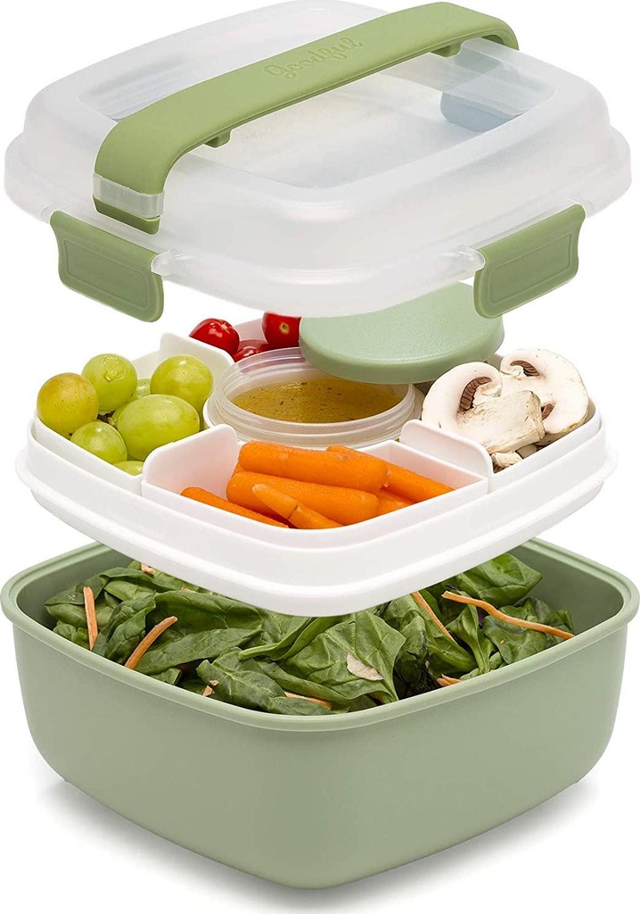 Goodful Stackable Lunch Box Container, Bento Style Food Storage with Removeable Compartments for Sandwich, Snacks, Toppings and Dressing, Leak-Proof and Made Without BPA, 56-Oz, Green