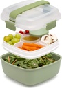 Goodful Stackable Lunch Box Container, Bento Style Food Storage with Removeable Compartments for Sandwich, Snacks, Toppings and Dressing, Leak-Proof and Made Without BPA, 56-Oz, Green
