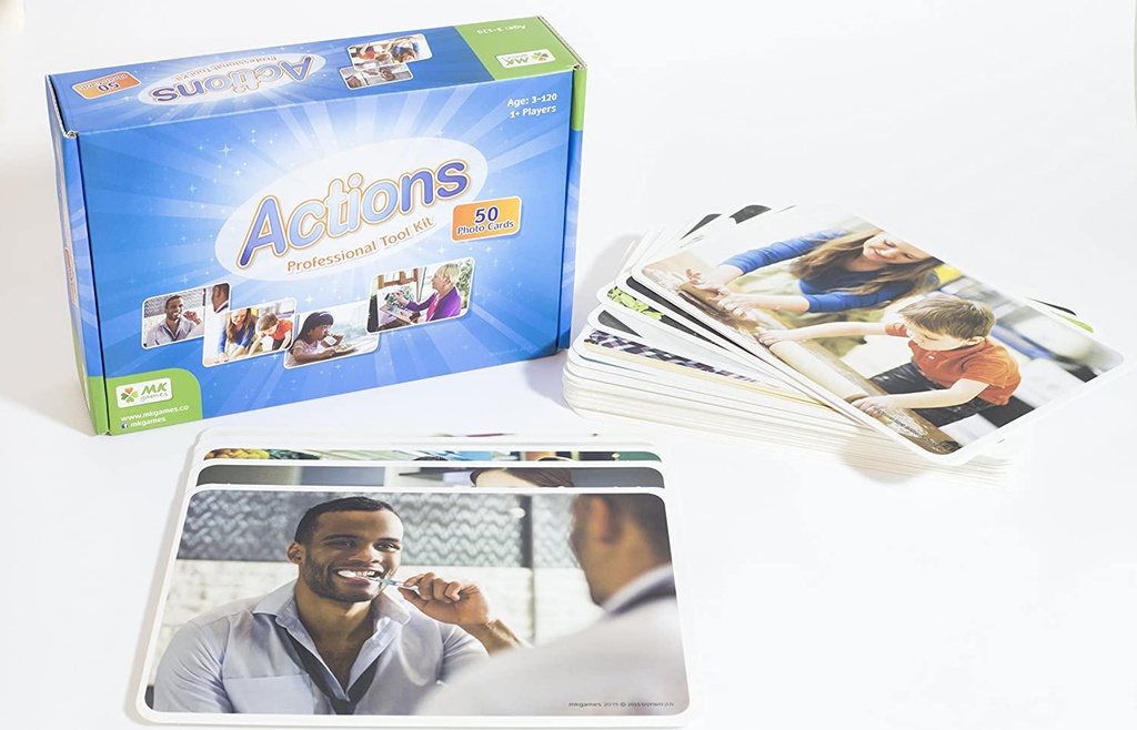MKgames Action- 50 Photo Cards, Learning Products, Speech Therapy for Kids and Adults. Encourages Language Development, Communication and Conversation