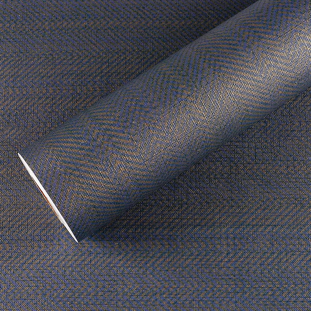 VEELIKE Navy Gold Herringbone Peel and Stick Wallpaper 15.7''x354'' Metallic Faux Grasscloth Wallpaper Textured Self Adhesive Waterproof Fabric Contact Paper for Walls Cabinets Shelf Liners Bathroom