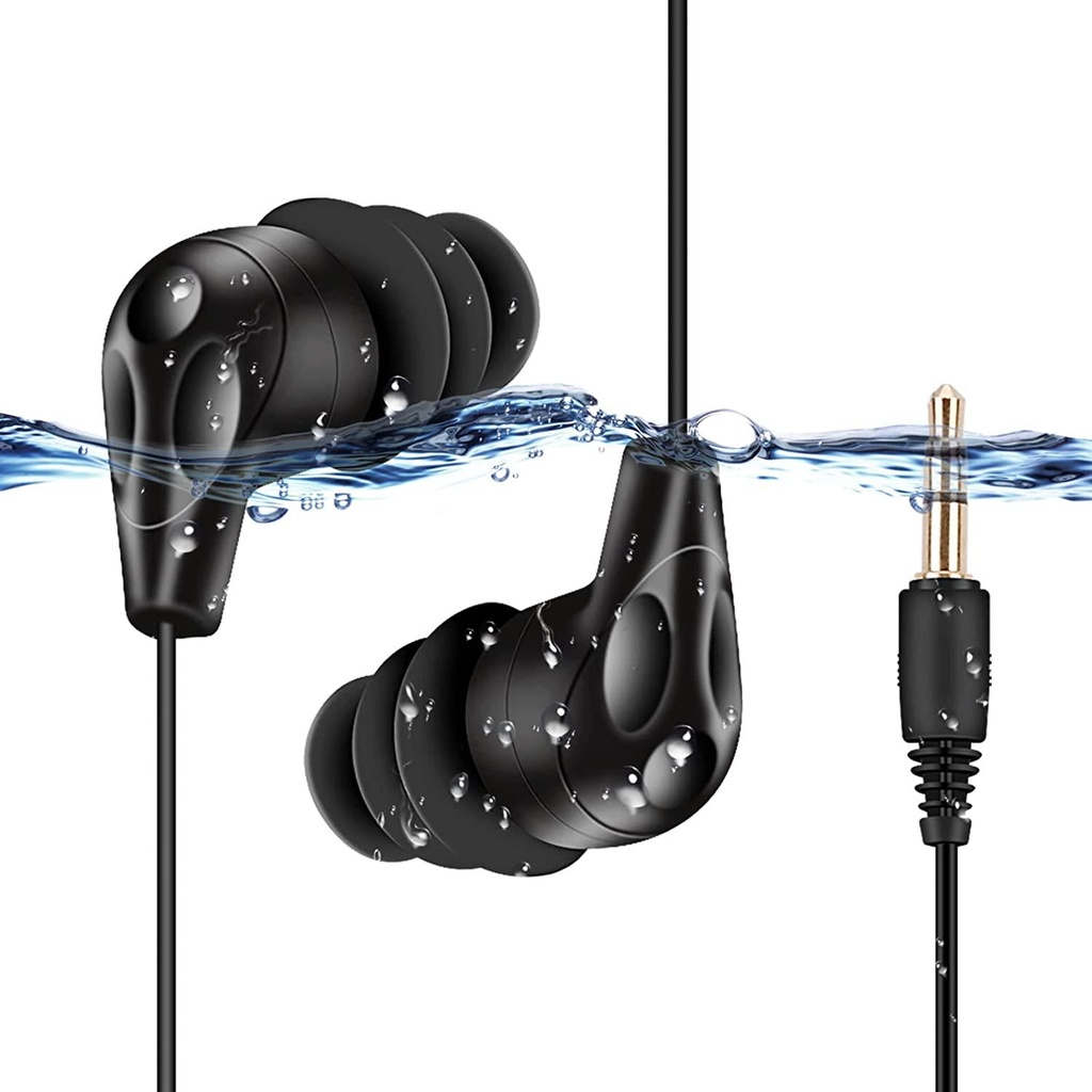AGPTEK SE11 IPX8 Waterproof in-Ear Earphones, Coiled Swimming Earbuds with Stereo Audio Extension Cable, Black