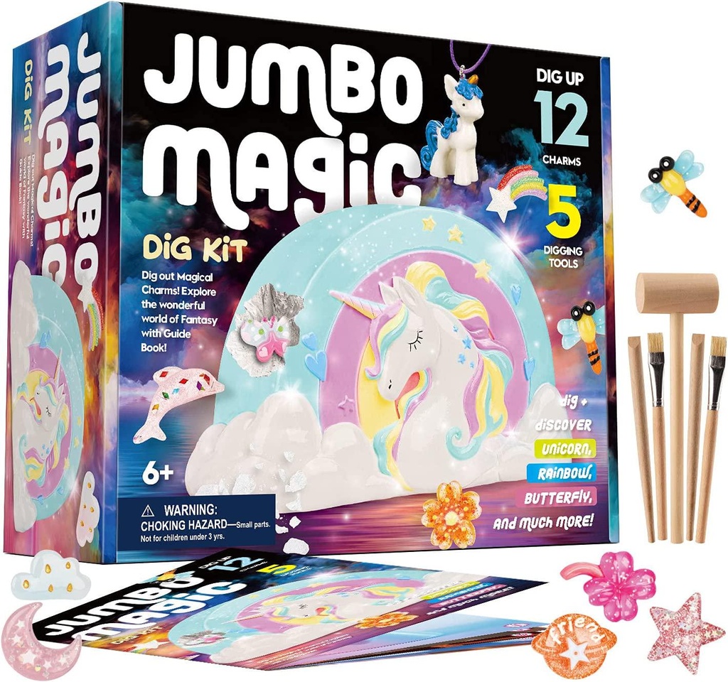 XXTOYS Jumbo Magic Dig Kit Unicorn Dig Kit, Dig Out 12 Charms, Dolphin, Butterfly - Mermaid Toys, Great Party Supplies, Birthday Gifts for Girls and Boys, Science Excavation Toys for Kids