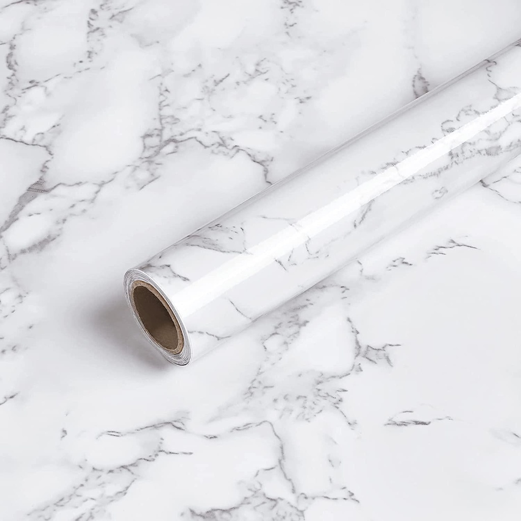 Caltero Marble Contact Paper 24 x 394 White Grey Marble Wallpaper Peel and Stick Glossy Marble Contact Paper Self Adhesive Contact Paper for Countertop Kitchen Cabinets Bathroom
