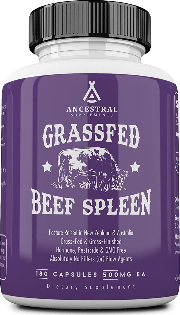 Ancestral Supplements Grass Fed Beef Spleen (Desiccated) Immune, Allergy, Iron (5 X's More Heme Iron Than Liver)