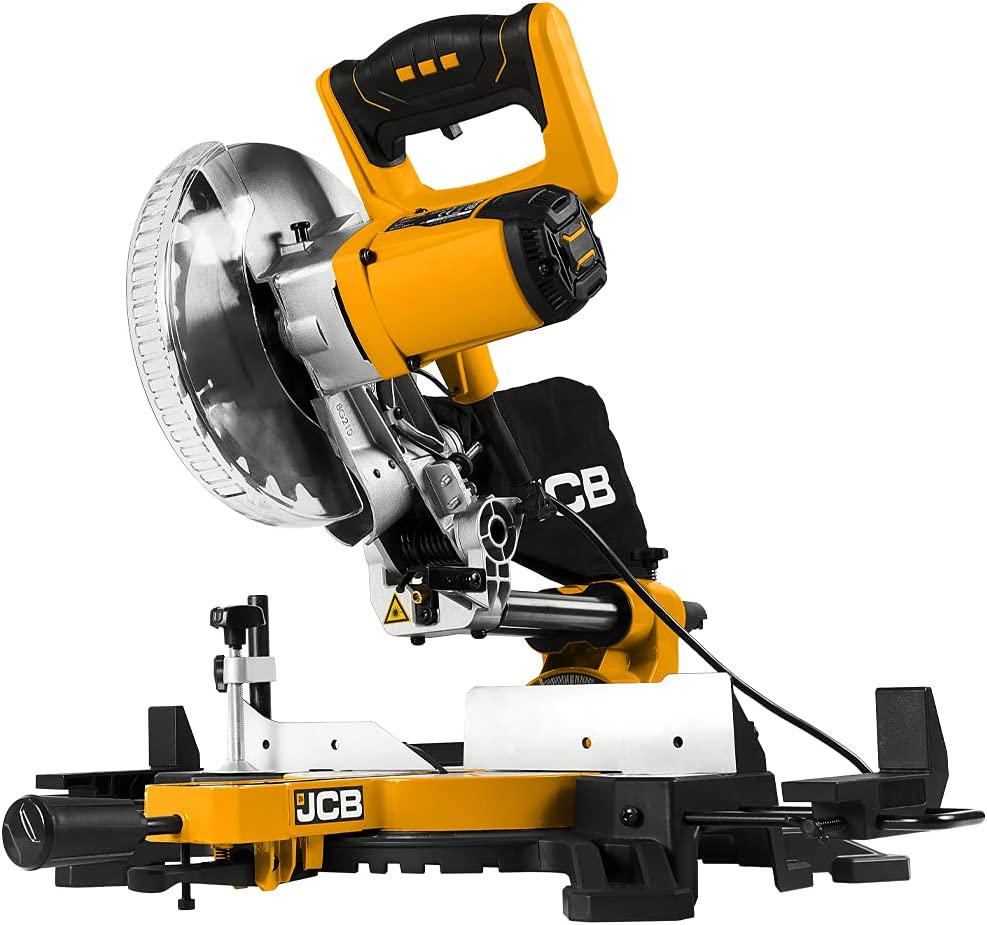 JCB 210mm Sliding Mitre Saw Power Tool with Laser Guide and Dust Collection Feature 45 Degrees