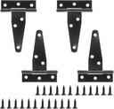 4Pcs T-Strap Hinge 3 Inch, Shed Door Hinges Black Barn Door Gates Tee Hinge, Iron Fence Hinges with Mounting Screws