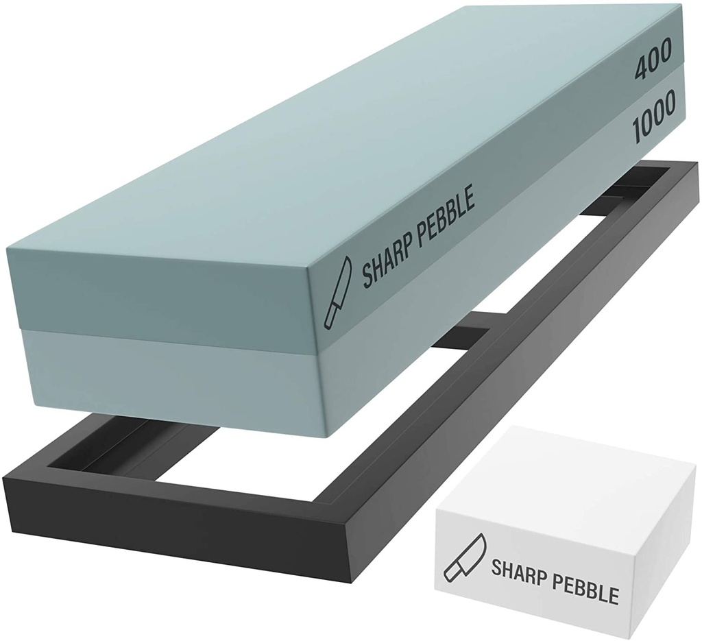 Sharp Pebble Premium Whetstone Sharpening Stone 2 Side Grit 400/1000-Whetstone Knife Sharpener with Flattening Stone and Nonslip Rubber Base
