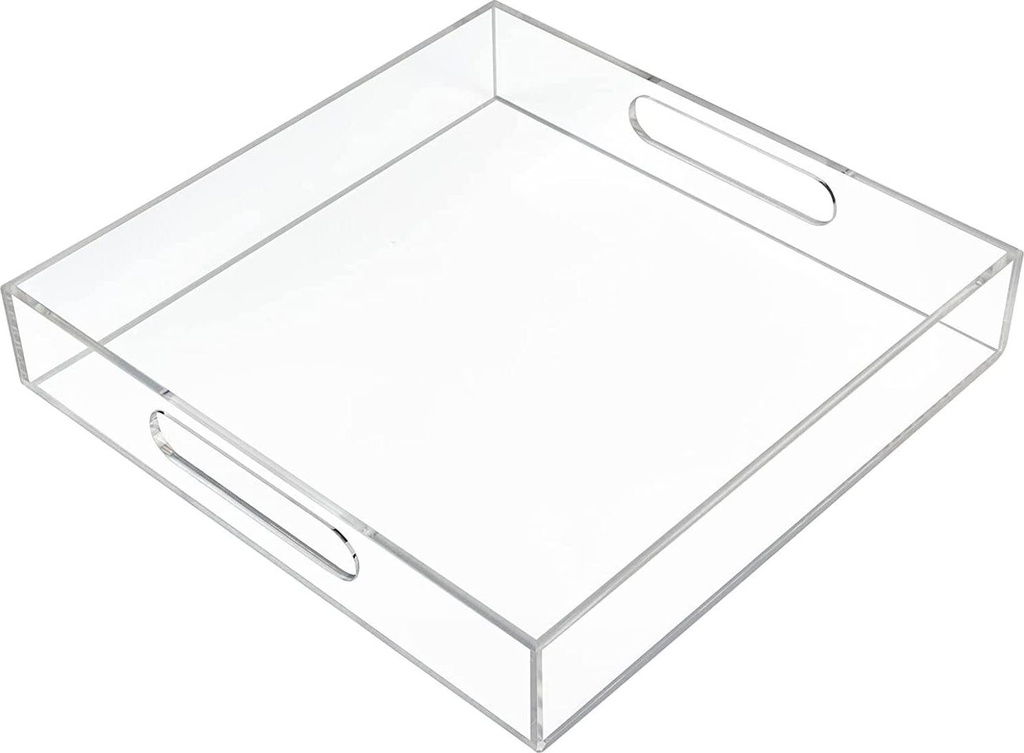 12x12 Inch Clear Serving Tray with Handles, Spill Proof Acrylic Serving Tray Decorative Tray Makeup Drawer Organizer Tray Vanity Table Tray Kitchen Countertop Tray for Coffee Table, Bathroom, Kitchen