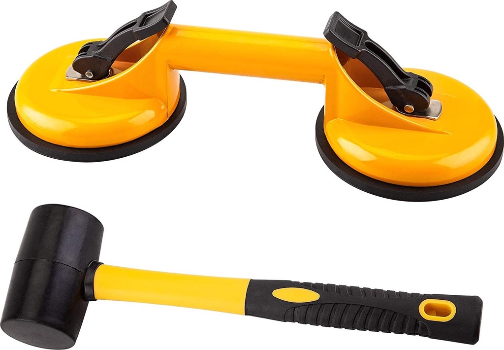 Floor Gap Fixer Tool for Laminate Floor Gap Repair Include Premium Quality Heavy Duty Aluminum Suction Cup and Fiberglass Handle Rubber Mallet (Yellow) - Can't Use on Scraped Surface Floor