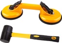 Floor Gap Fixer Tool for Laminate Floor Gap Repair Include Premium Quality Heavy Duty Aluminum Suction Cup and Fiberglass Handle Rubber Mallet (Yellow) - Can't Use on Scraped Surface Floor