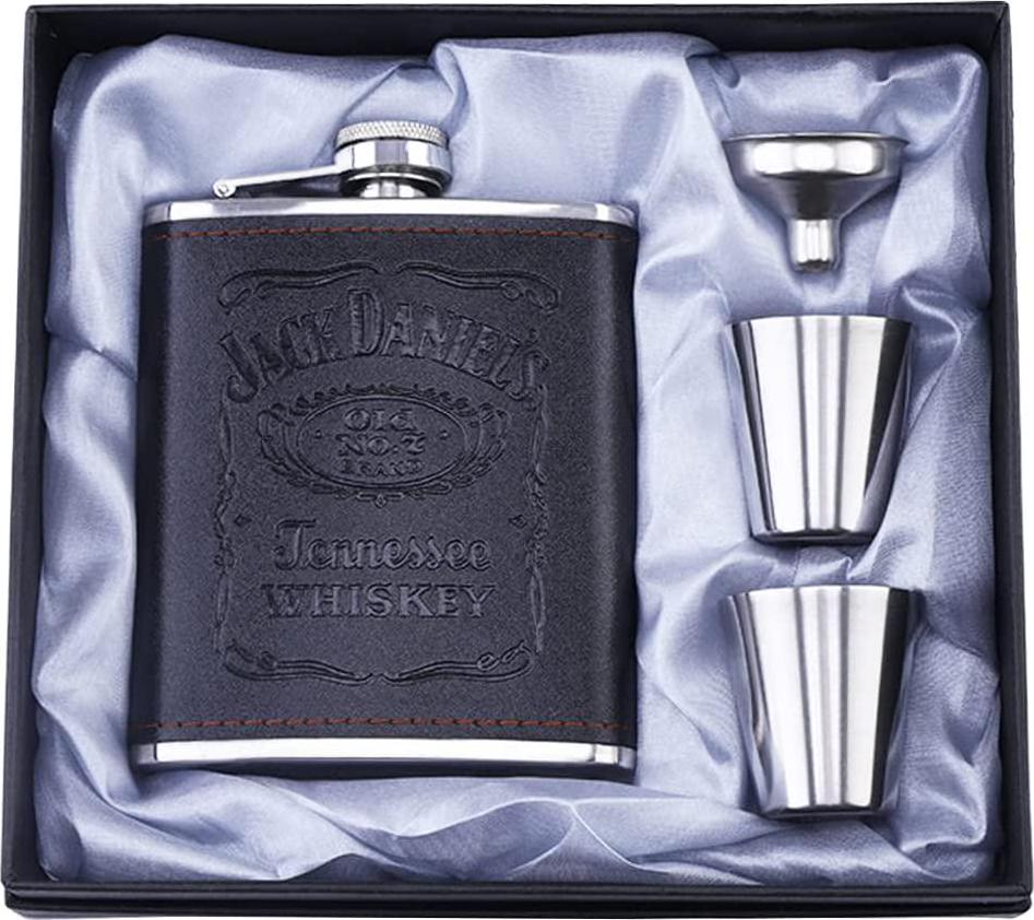 Shot Flask, Hip Flask Set, New Scale Hip Flasks for Liquor with Black Leather, 7 Oz with Funnel Wine Glass, 100% Leak Proof, Stainless Steel Flasks for Liquor, for