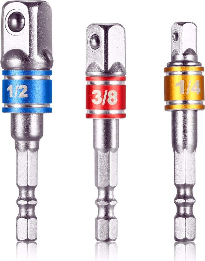 3Pcs 1/4 3/8 1/2 Hex Shank Bit Square Nut Driver Set Power Drill Cordless Impact Sockets Bit Set Adapter, Socket Wrench Set Ratchet Extension, Power Hand Tools, Drill Bits Set, Impact Driver Bit Set