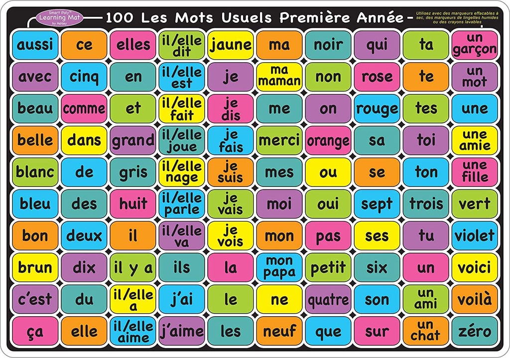 10 Pack Smart Poly Learning Mats 12 x17 , Double-Sided, French Sight Words 1st and 2ND Year