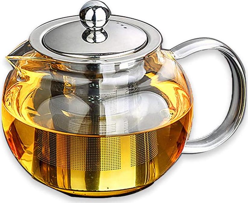 Safe + Lead-Free Glass Teapot Kettle 33 oz /1 L Capacity Removable Stainless Steel Infuser Great ForBlooming and Loose Leaf Tea Brewer,