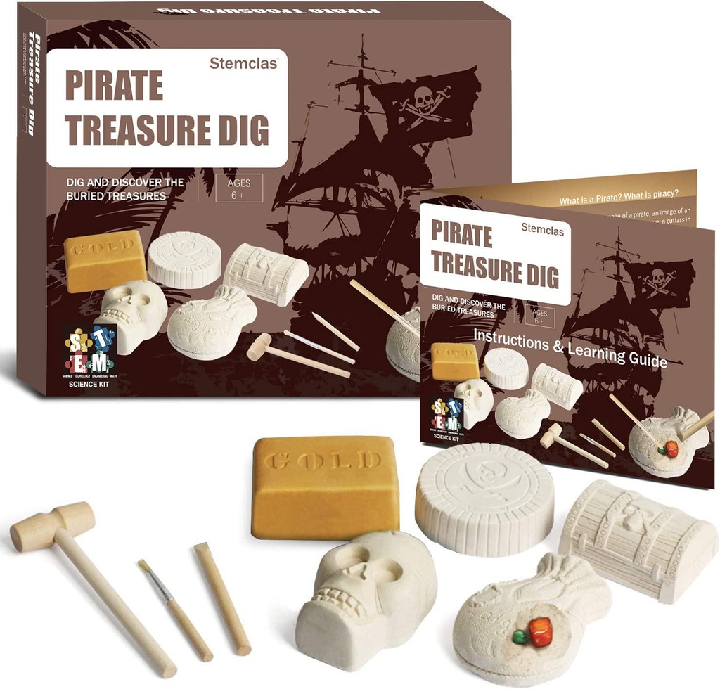 Stemclas Excavation Kits for Kids, Great Educational Gift, STEM Toys for Boys, Girls (Pirate Treasures Dig Kit)