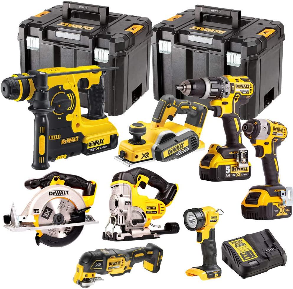 Dewalt 8 Pieces Power Tool 18V Li-ion Monster Kit with 3 x 5.0Ah Batteries and Chargers in 2 x TStak VI Cases