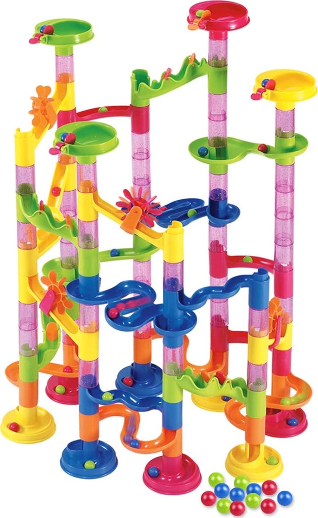 Marble Run for Kids 105Pcs Sets, Marble Race Track Maze Game Construction Building Blocks Toys for Girls and Boys(75 Plastic Pieces + 30 Glass Marbles)