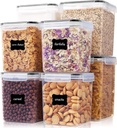 Large Food Storage Containers 8 Pieces - PBA Free Kitchen and Pantry Organization Containers with Black Airtight Lids - Dishwasher Safe - Dry Food, Sugar, Flour, Cereal Container - Plastic Storage Bins